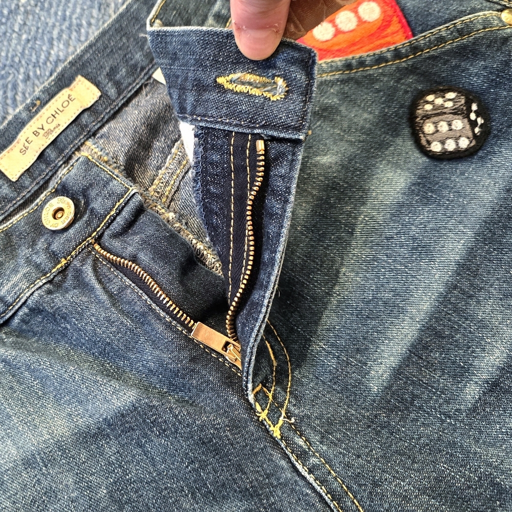 See By Chloe RARE Vintage Flare Jeans Embroidered w/ Dice- NWOT - Picture 12 of 16